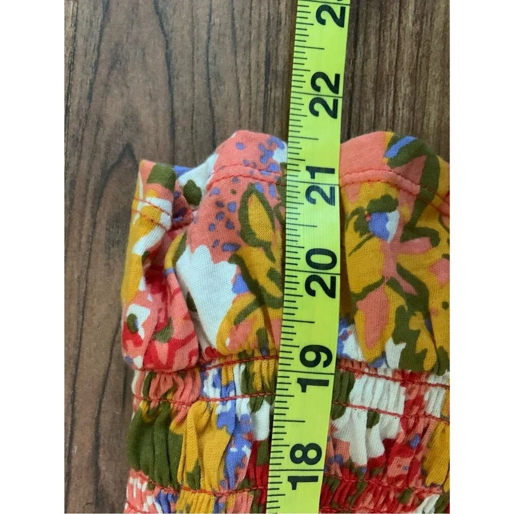 LOFT Red Multi Floral Cotton Puff Sleeve Smocked Waist Blouse S Spring